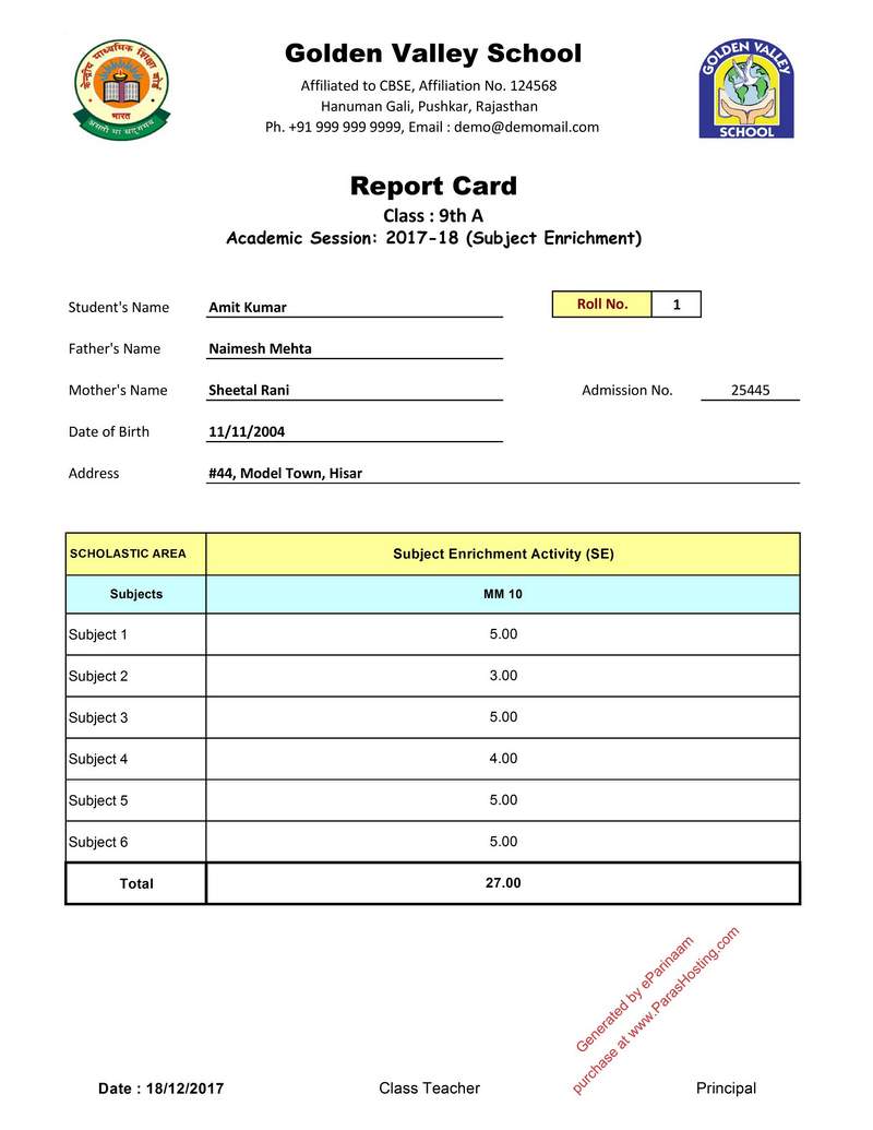 SEA Report Card CBSE