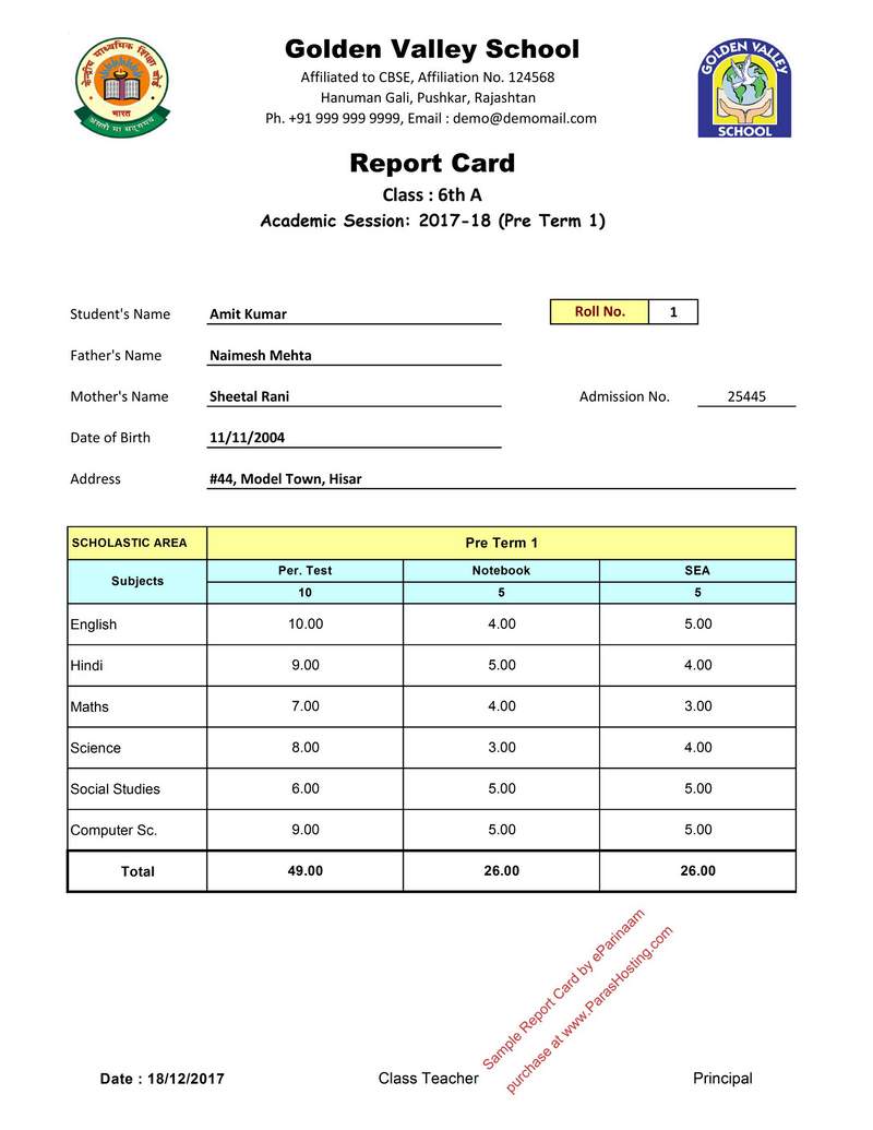 PT, Notebook & SEA Report Card