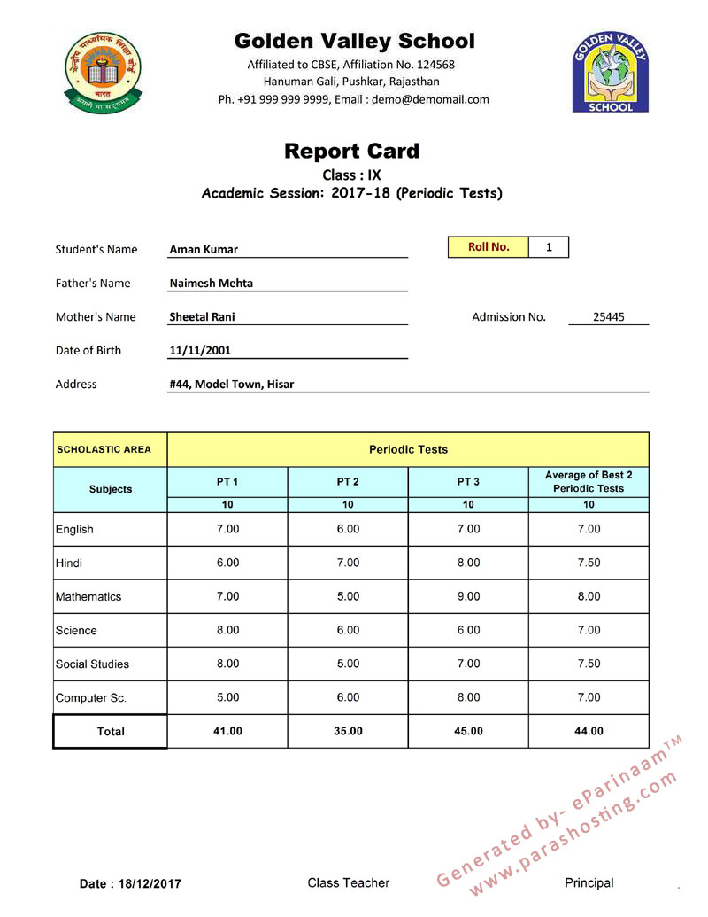 Periodic Tests report Card