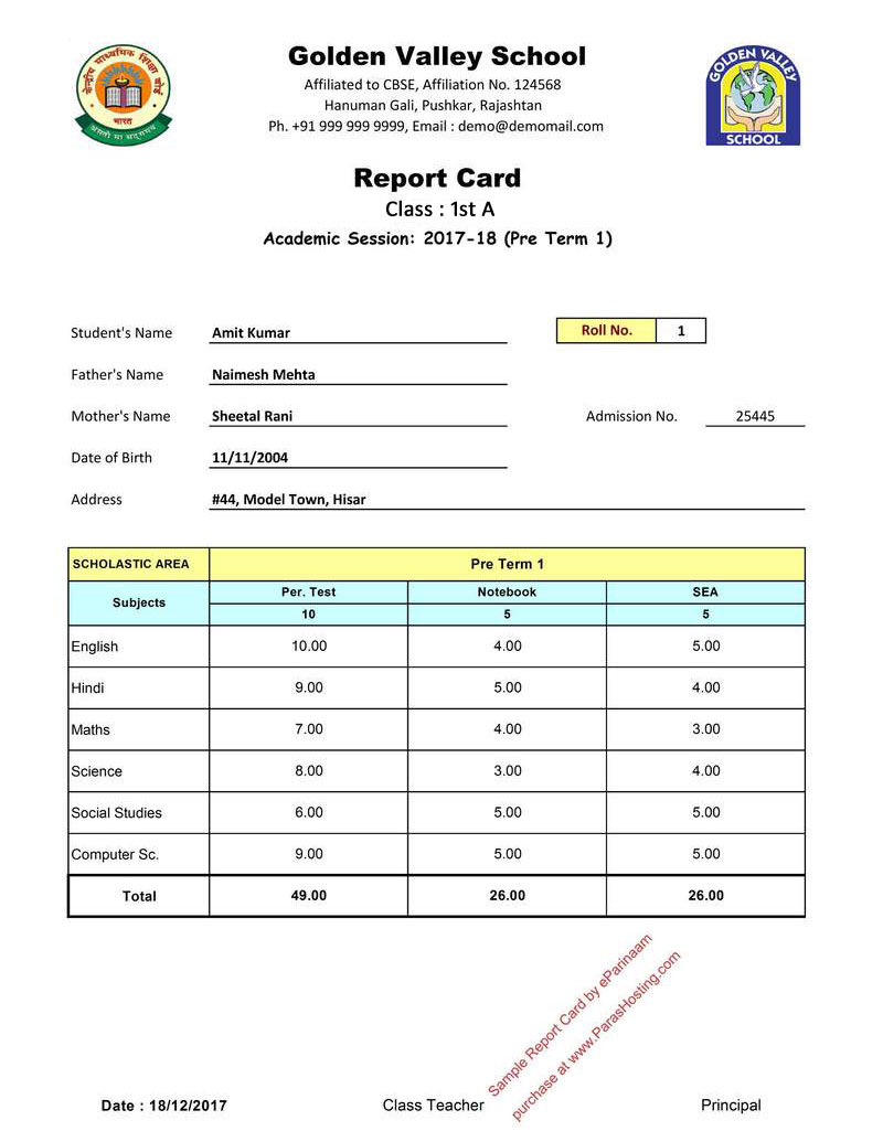 PT, Notebook & SEA Report Card